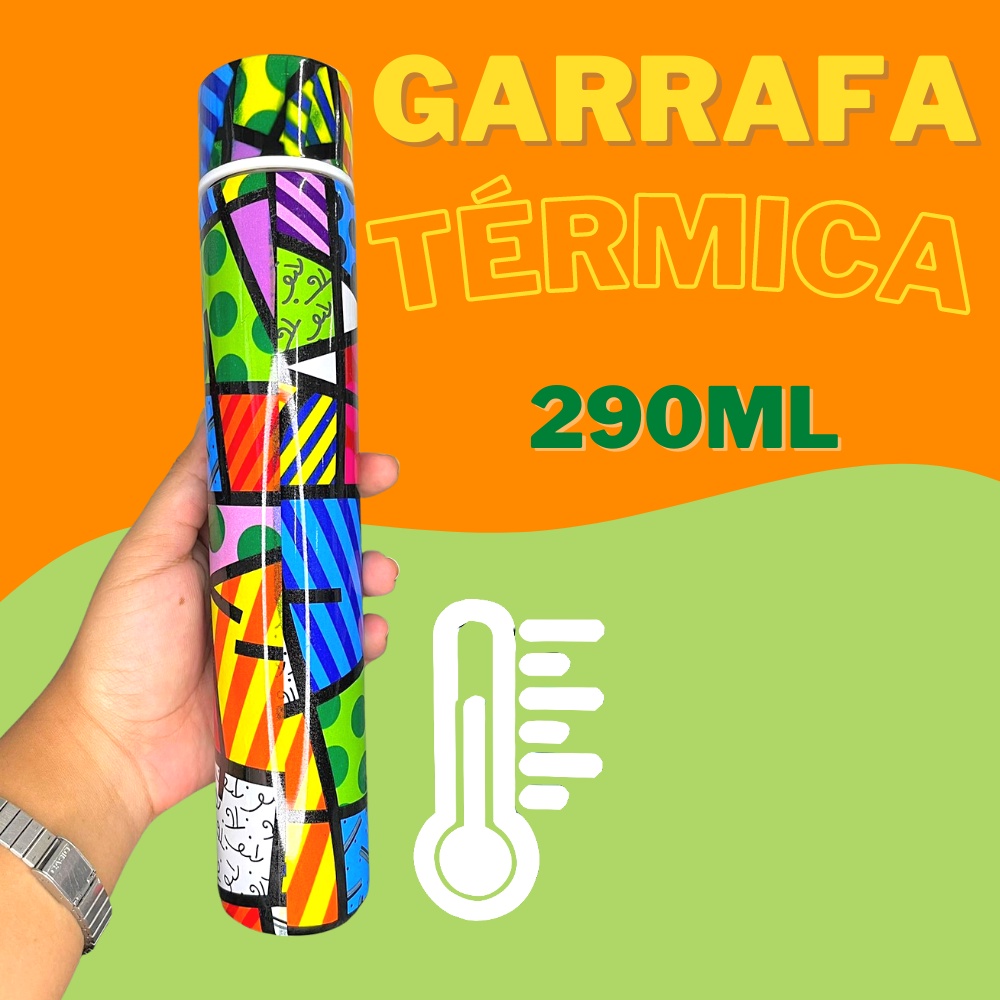 Garrafa Térmica Fina De 290ML Estampada Isotérmica Aço Inox