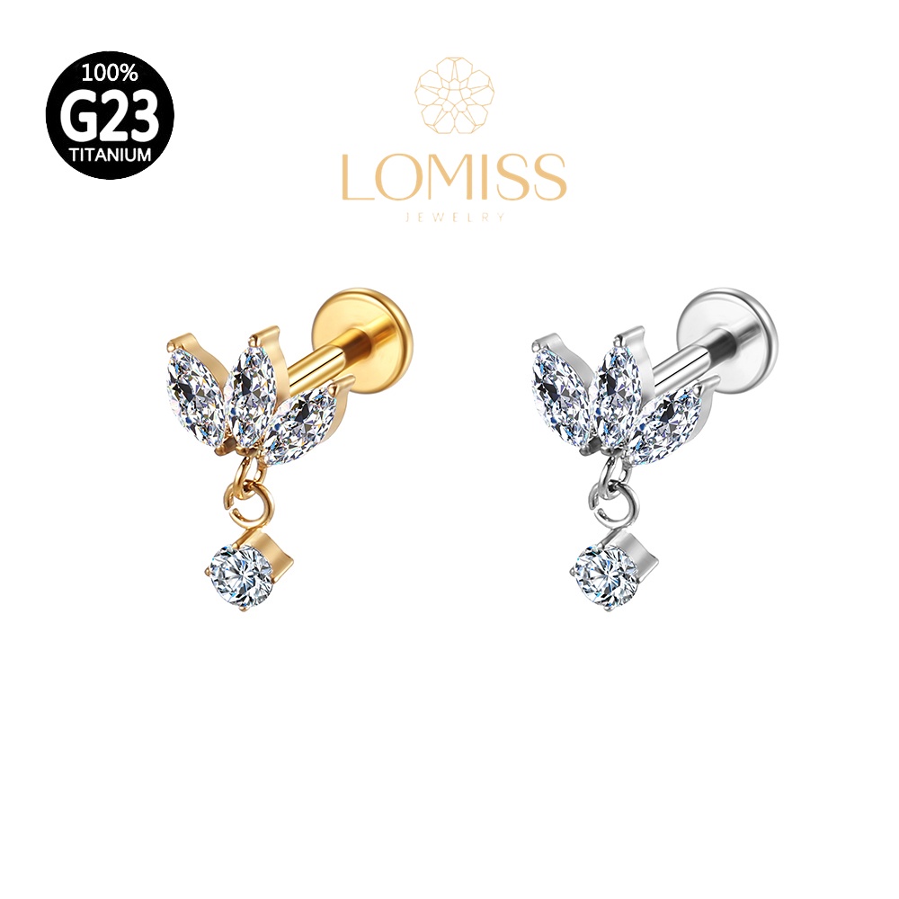 Piercing Helix Conch Labret Titânio Trio Com Pingente Zircônia《Lomiss semijoias》 em Oferta na Shopee