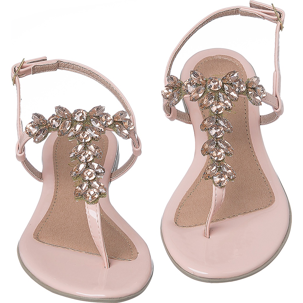 Sandália Confortável Pedraria Nude Rasteira Brilhante Moda Fashion Rasteirinha Paula Glamour em Oferta na Shopee