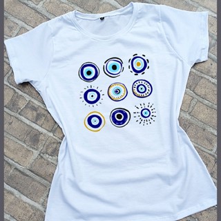 Camiseta feminina t-shirt blusinha CONJUNTO DE AMULETOS OLHO GREGO