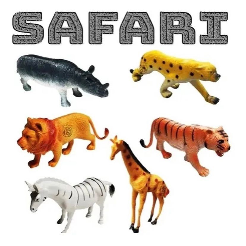 Kit / conjunto de animais selvagens infantil de brinquedo de vinil de plástico com tigge zebra onça girafa leão para crianças - animal de fazenda de brinquedo plastico