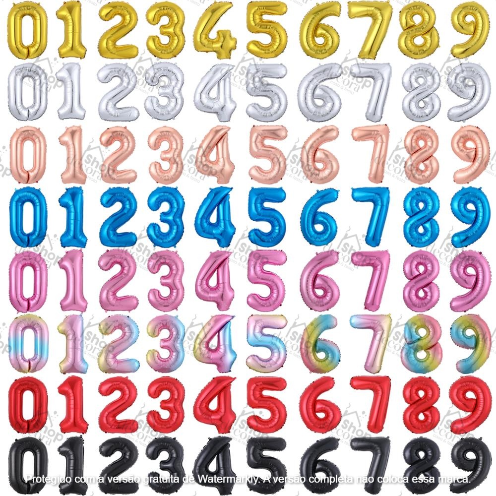 Balão Numérico Metalizado 40cm Para Decoração Do 0 ao 9