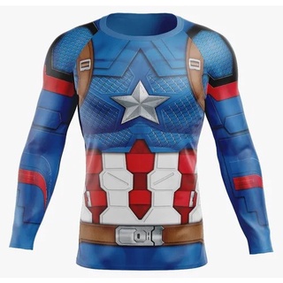 Camiseta Blusa Manga Longa Comprida Super Herói Capitão América Adulto E Infantil