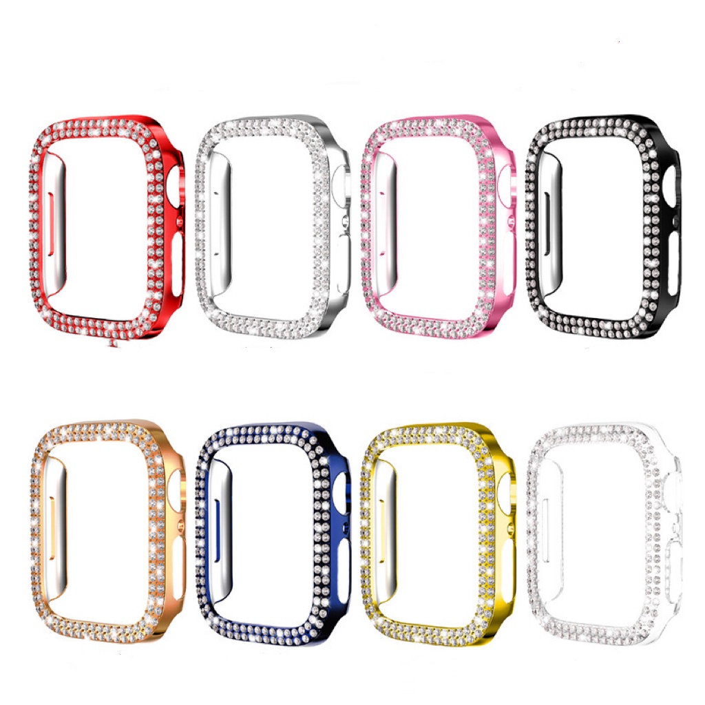 Capa case para PC com diamante Apple Watch 38/40/42/44mm-Watch7 41/45 S10 42/46mm em Oferta na Shopee