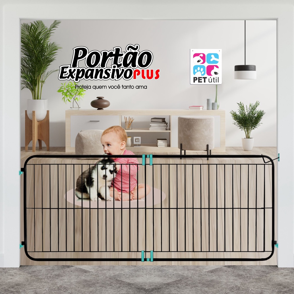 Portão Expansivo Plus 99cm a 165 Cm PetÚtil Proteção Pet Cachorro ou Criança Kids