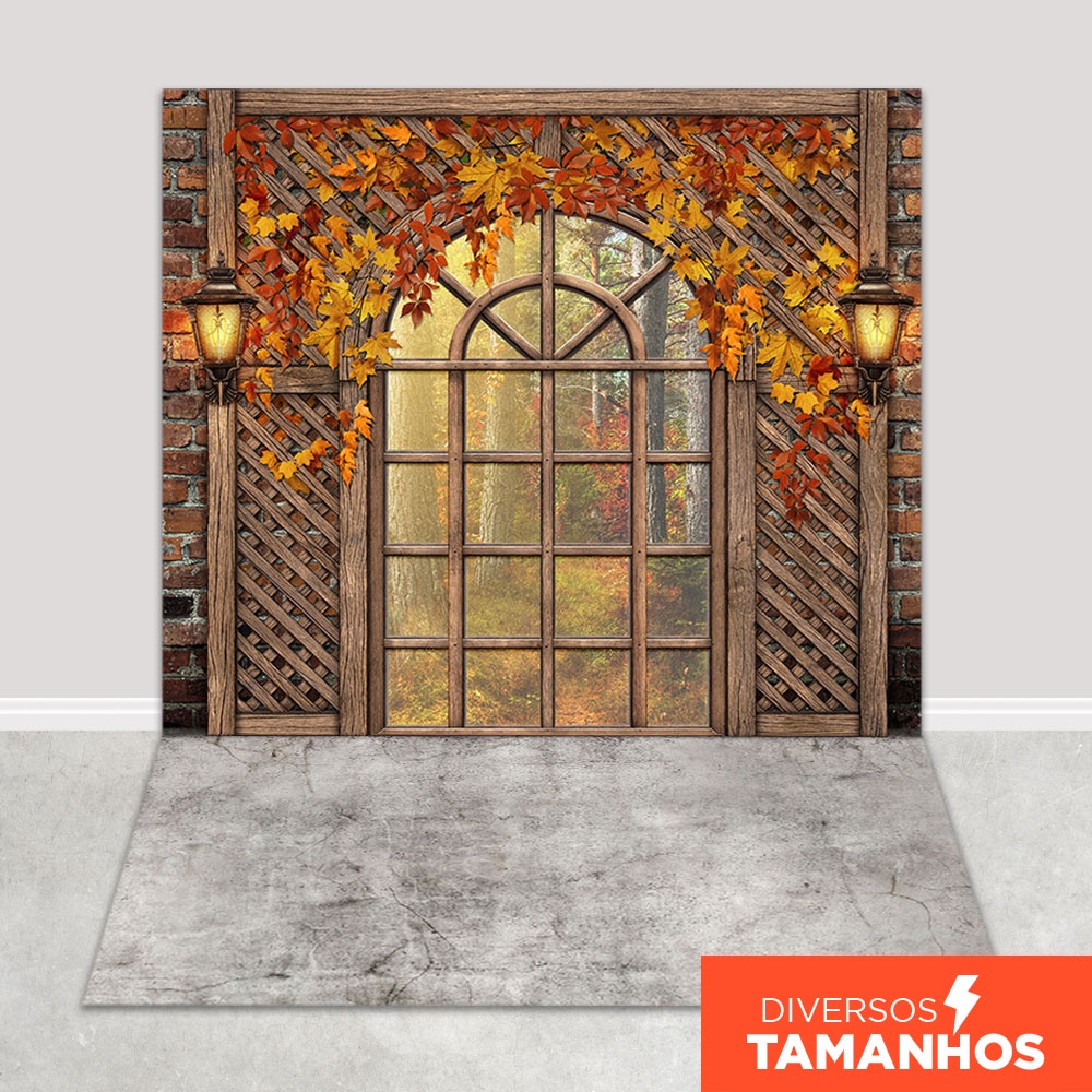 Fundo Fotográfico Outono Cenário Janela Painel Em Tecido Sublimado - FFC-776 em Oferta na Shopee