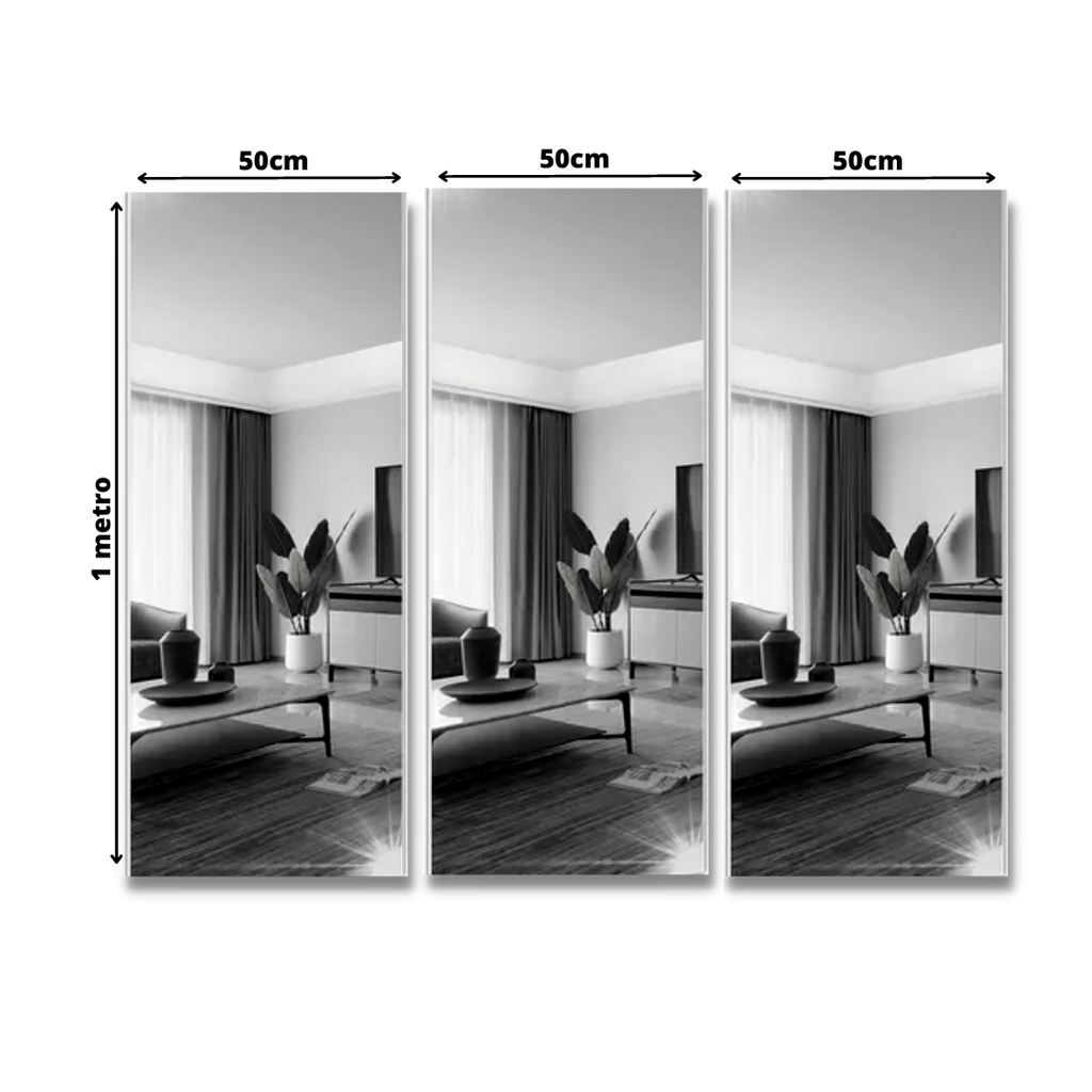 Espelho Corpo Inteiro de Parede 3 Peças 50x100cm Ideal para Provador Loja Sala ou Quarto