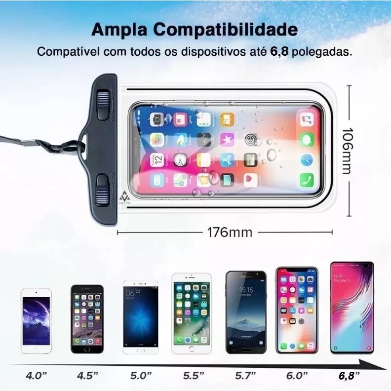 Capa De Celular Impermeável Proteção Mergulho Chuva Piscina Cor Preta G76 10202 — imagem 2 de 2