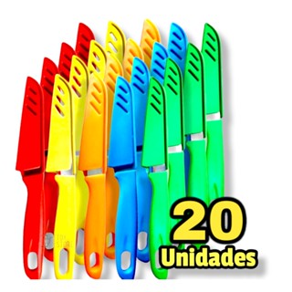 Kit 20 Facas Cozinha Afiada Lâmina Aço Inox Faquinha Colorida Com Capa Protetora em Oferta na Shopee
