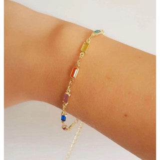 Pulseira De Folheado Com Pedras Coloridas A Ouro 18K Prata 925
