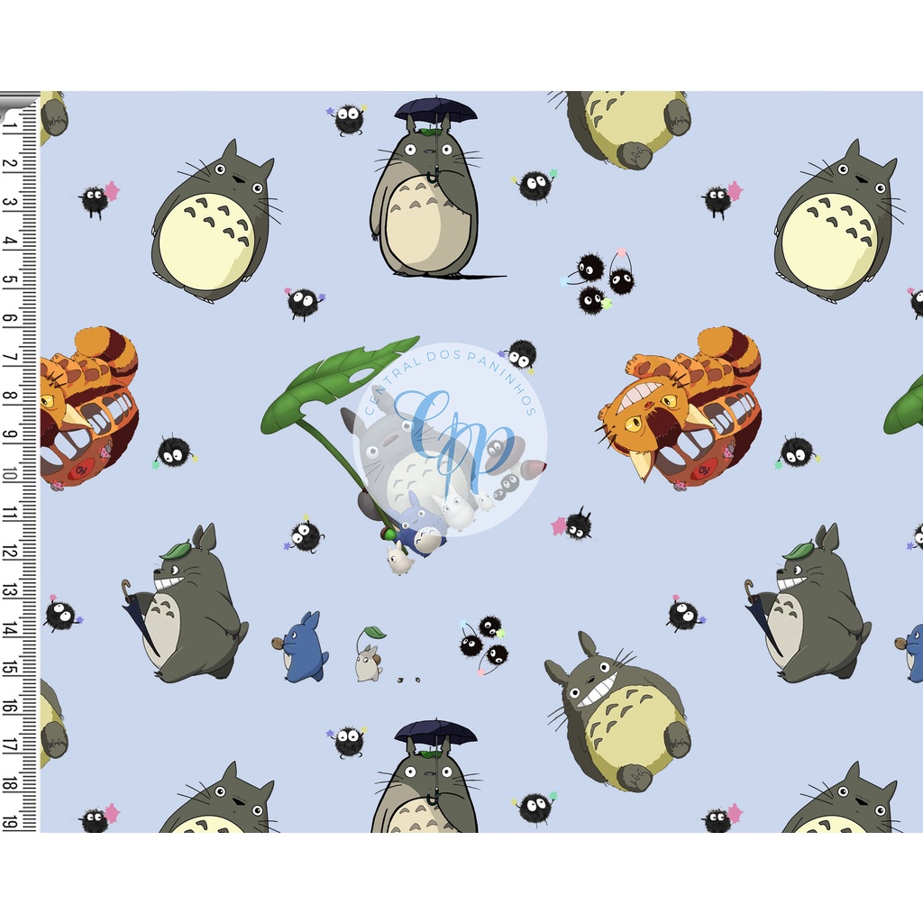 Tecido tricoline, microfibra ou gabardine - Meu Amigo - Totoro - Fundo azul - 0,50CM em Oferta na Shopee