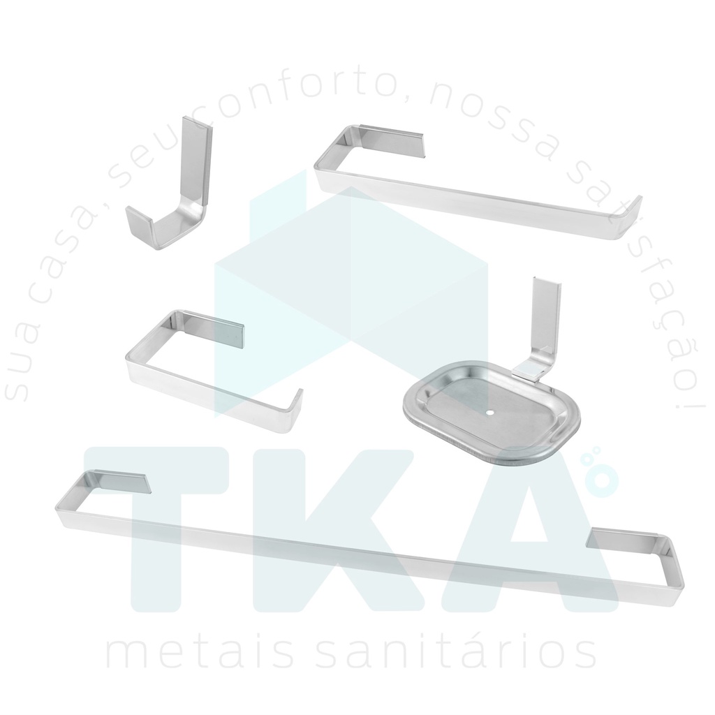 Kit Acessórios Banheiro Conjunto Alumínio Quadrado Luxo Square Quadrado 5 Peças Papeleira Porta Papel Higiênico Toalha Toalha Rosto Saboneteira Sabonete Inox Cabide Gancho