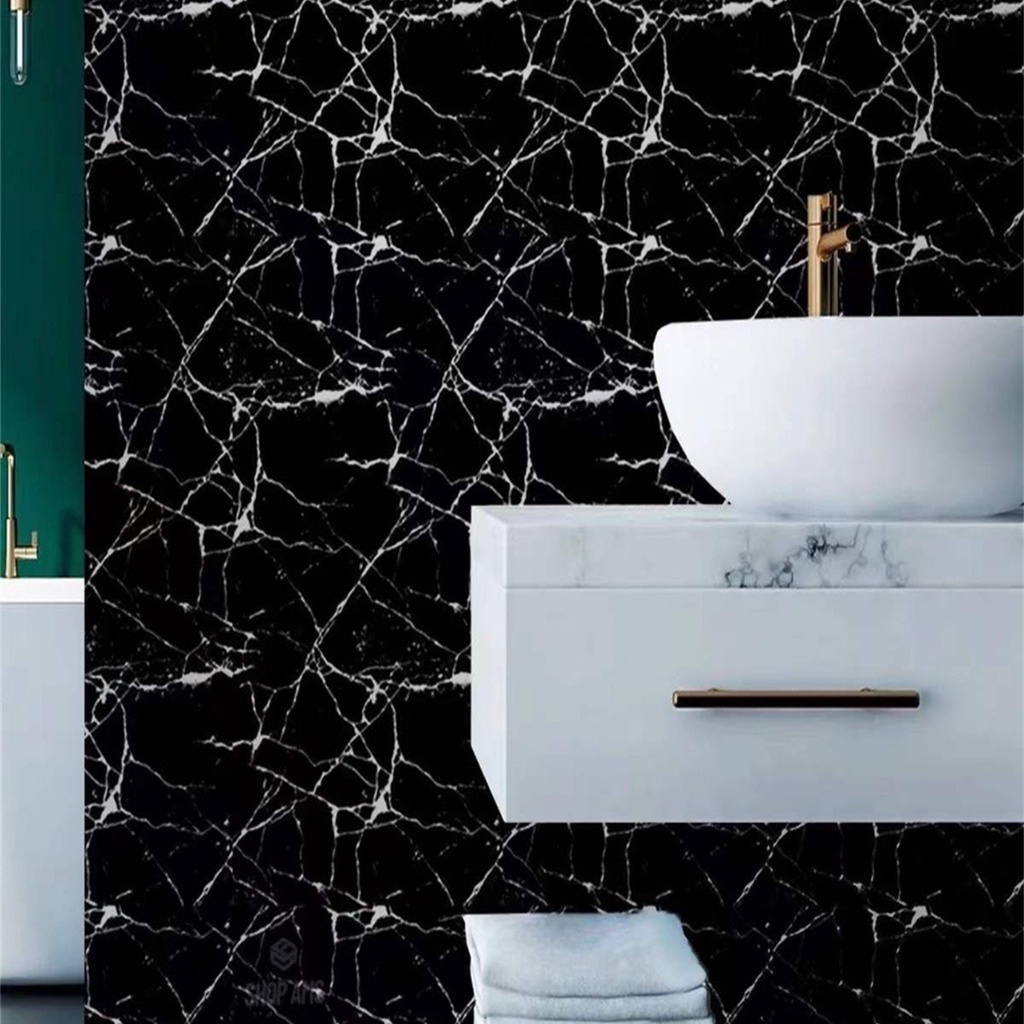 Papel de Parede Mármore Preto Autoadesivo Quarto Sala Banheiro 45cm x 5m