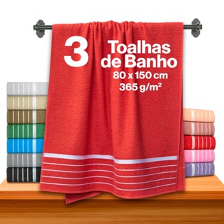 Kit 3 Toalhas de Banho 80 cm x 1,50 100% algodão Alta absorção Algodão Felpuda Macia Bordada Soft Max em Oferta na Shopee