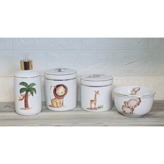 Kit Higiene Para Bebe 4 Pecas Bichinhos Safari Filete Ouro em Oferta na Shopee