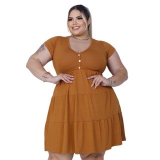 Vestido Plus Size Com Babado e Rodado e Gola V Moda Evangélica