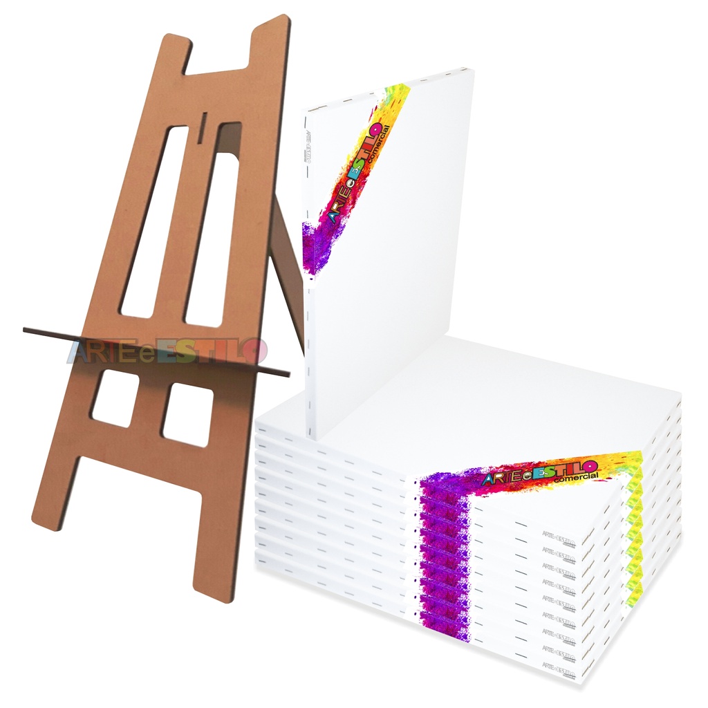 Kit com 6 Telas Para Pintura 20x30 cm + 1 Mini Cavalete de mesa arte e aprendizado