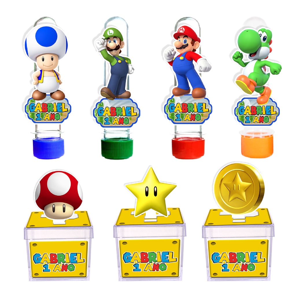Kit 10 Tubete E Caixinha Mario Bros (5 De Cada)