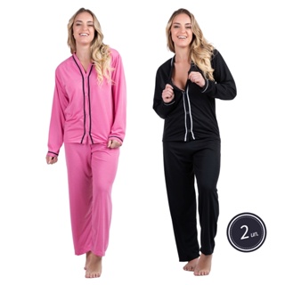 Kit 2 Pijamas Gestante Amamentação Longo Botão Roupa De Dormir Maternidade Feminino Adulto...