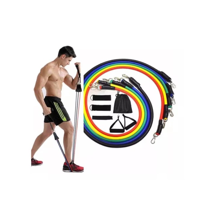Kit Elástico Extensor 11 itens Musculação Funcional Em Casa Pronta Entrega