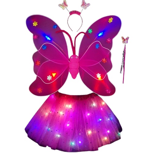 Fantasia fada adulta com led asas tiara e saia com 4 pçs