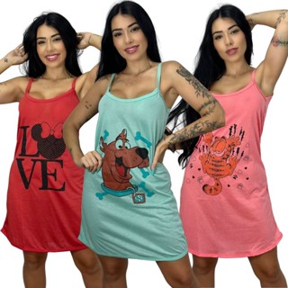 Kit 03 Camisolas Algodão Estampada Personagens de Alcinha Feminina Confortável.