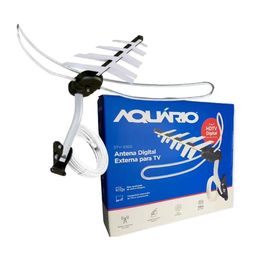 Antena Externa de Tv Digital HDTV 4K / 5 em 1 - AQUÁRIO - DTV-3000
