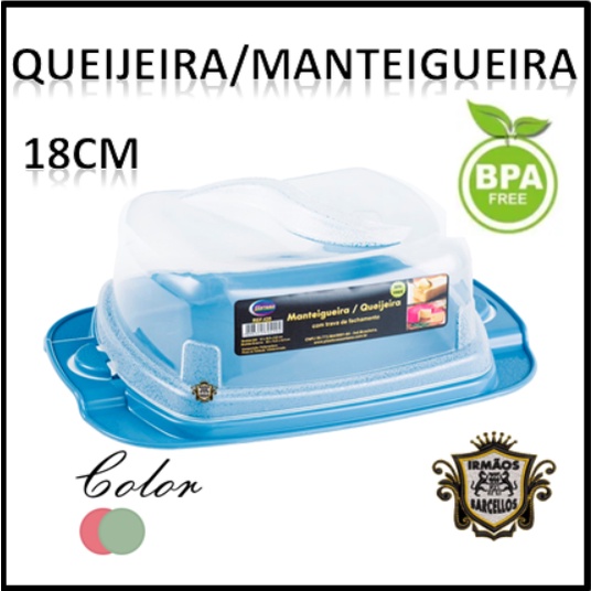 Manteigueira/Queijeira Retangular Com Tampa Color 18cm - Utensílios De Cozinha Porta Frios Santana