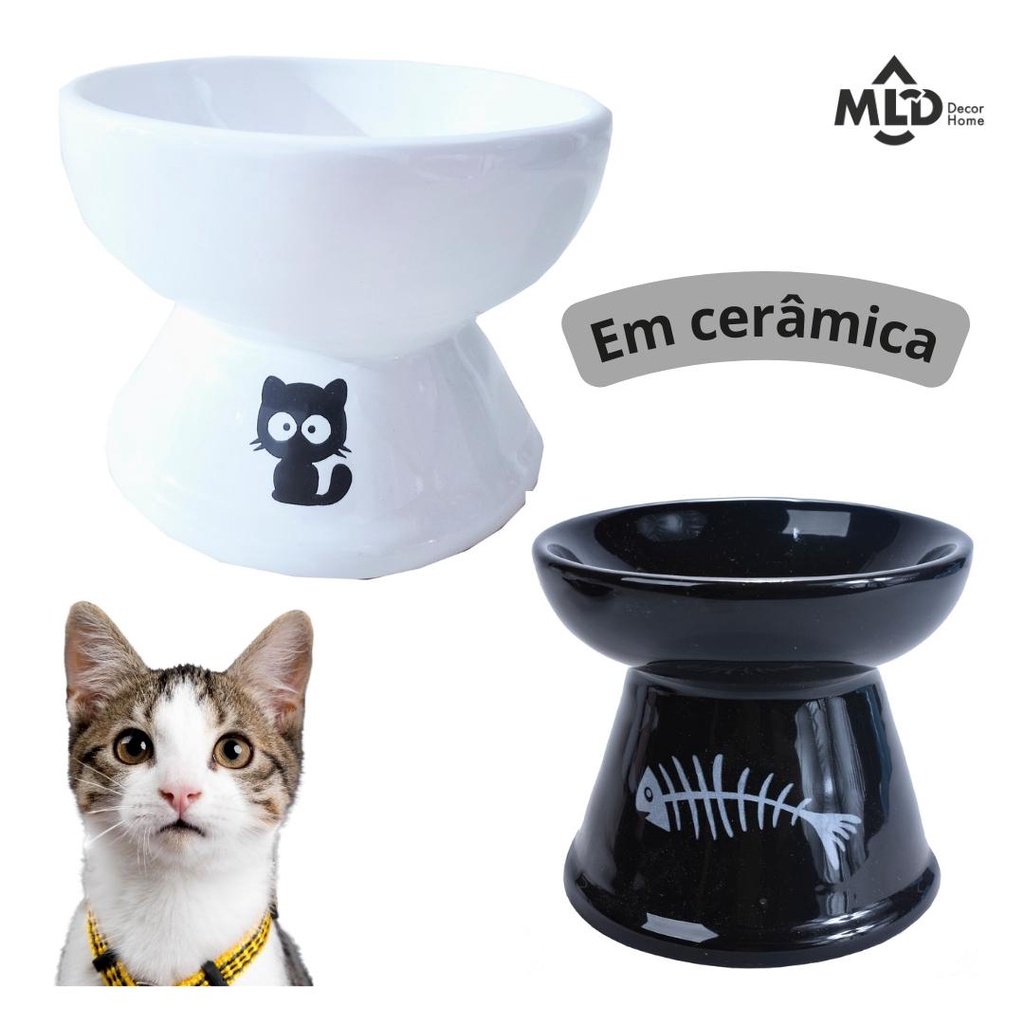 Comedouro Gato Cerâmica Luxo Bebedouro Cerâmica Esmaltado PET  Elevado antiformiga prático higiênico