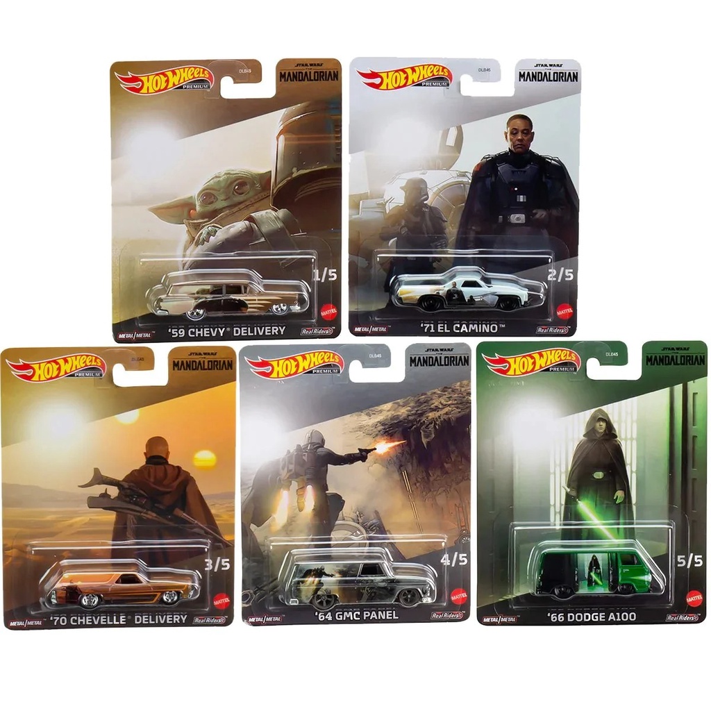 Hot Wheels Premium 2023 DLB45 Cultura Pop 2023 Mandalorian Mix Star Wars ('71 El Camino, Dodge A100, Entrega Chevelle '70, '64 GMC Painel, '59 Chevy Delivery )1:64 DIECAST SCALE CARRO