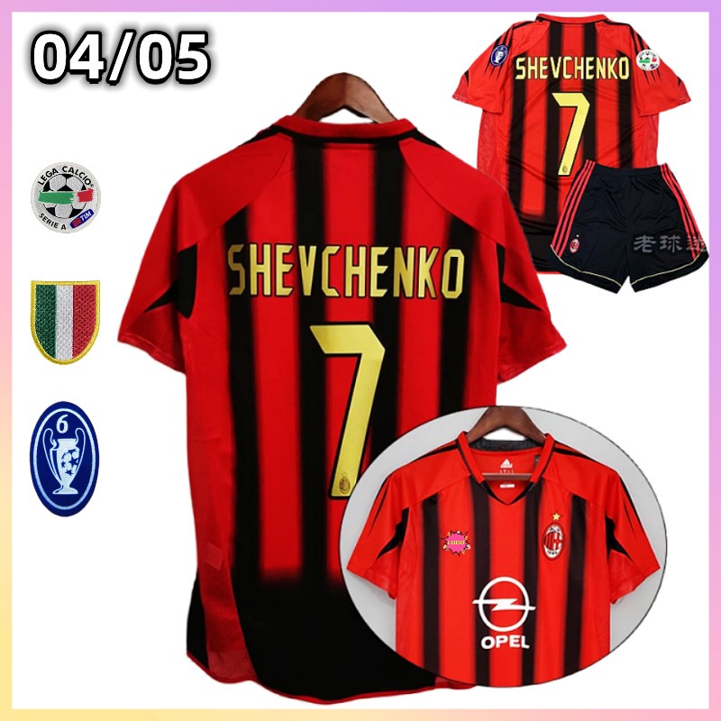 Retro 04 05 AC Milan Home Jersey Maldini 3 Shevchenko 7 Kaka 22 Manga Curta Soccer Jersey Set 2004 2005 Camisa de time Escorrega o Preco