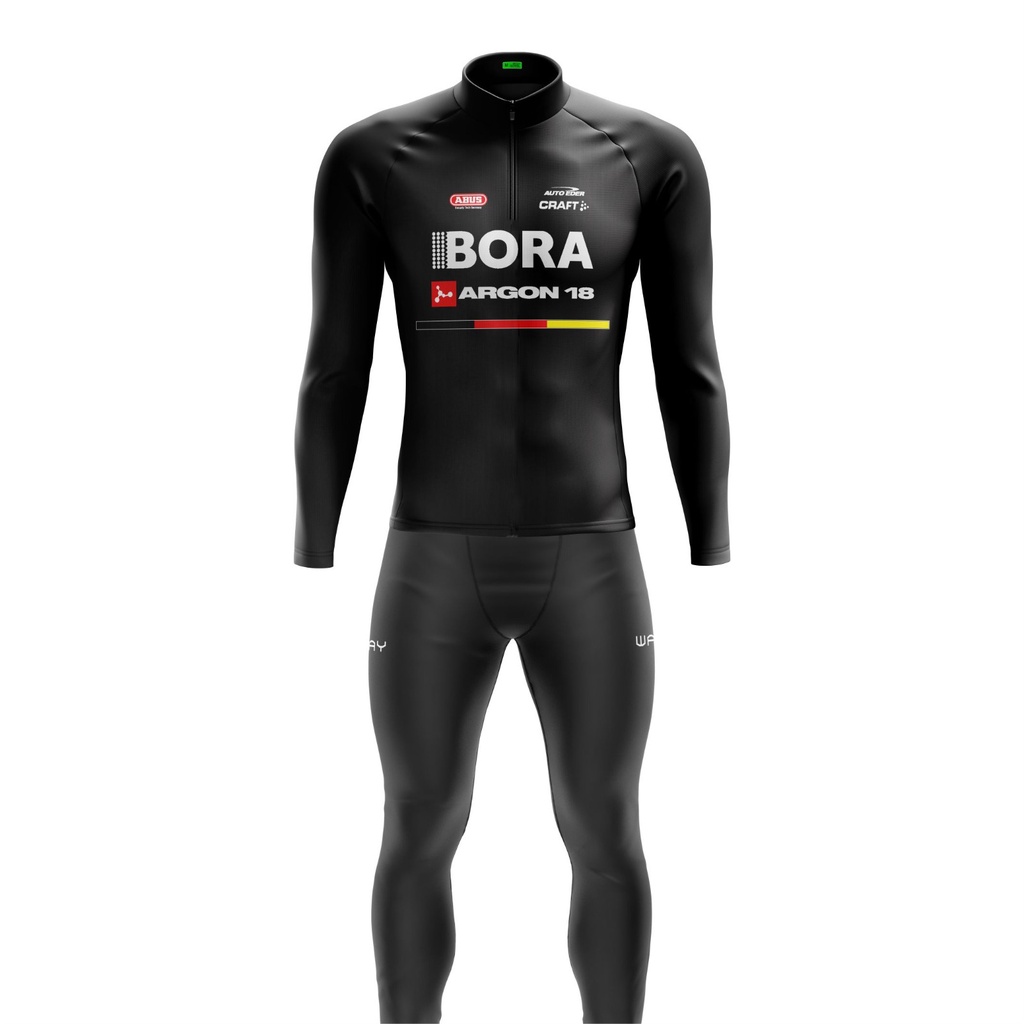 Conjunto Ciclismo Masculino Kit Camisa Bora Preta + Calça de Gel Inverno Frio