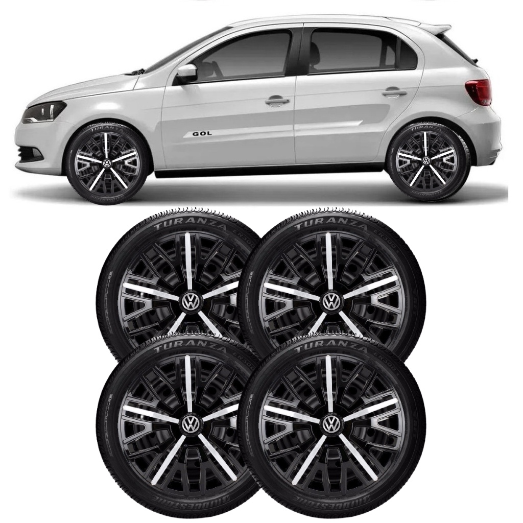 Jogo 4 Calotas Triton Sport Aro 14 Preta/Prata Vw Gol Voyage Fox