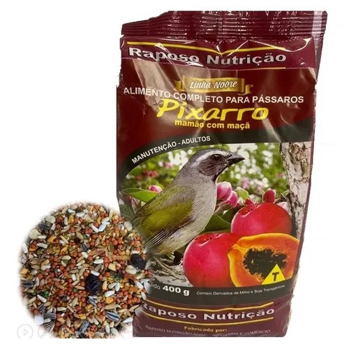 5 Unid Ração Pixarro Mamão Maçã 500g Mistura para Trinca Ferro - Ração Raposo Nutrição