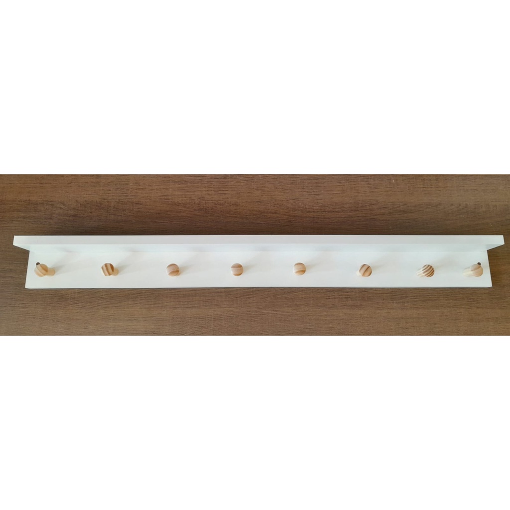 Cabideiro Pendurador De Roupas e Acessórios Com Prateleira 0,90x0,10x0,10 - MDF Branco com 8 pinos