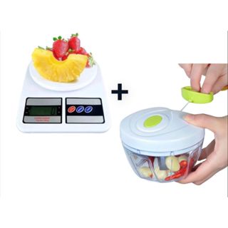 Conjunto Balança Digital De Precisão 1g À 10kg Cozinha Dieta Fitness + Processador manual de alimentos
