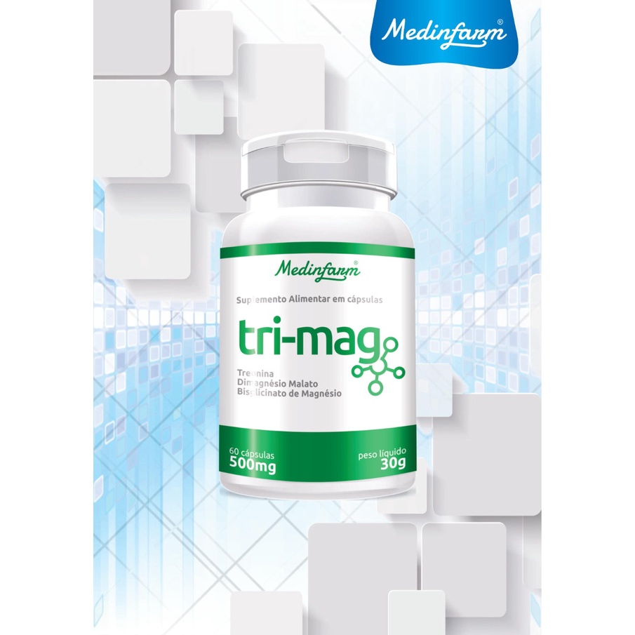 Tri-Mag Magnésio Treonato + Magnésio Dimalato + Magnesio Bisglicinato 60 Capsulas 500mg