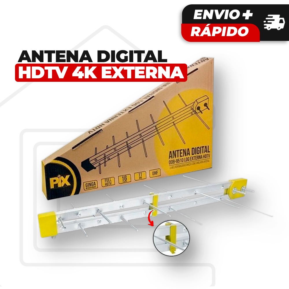 Antena Digital Externa 16 Elementos de Alta Potência HD 4K para TV Digital UHF e VHF