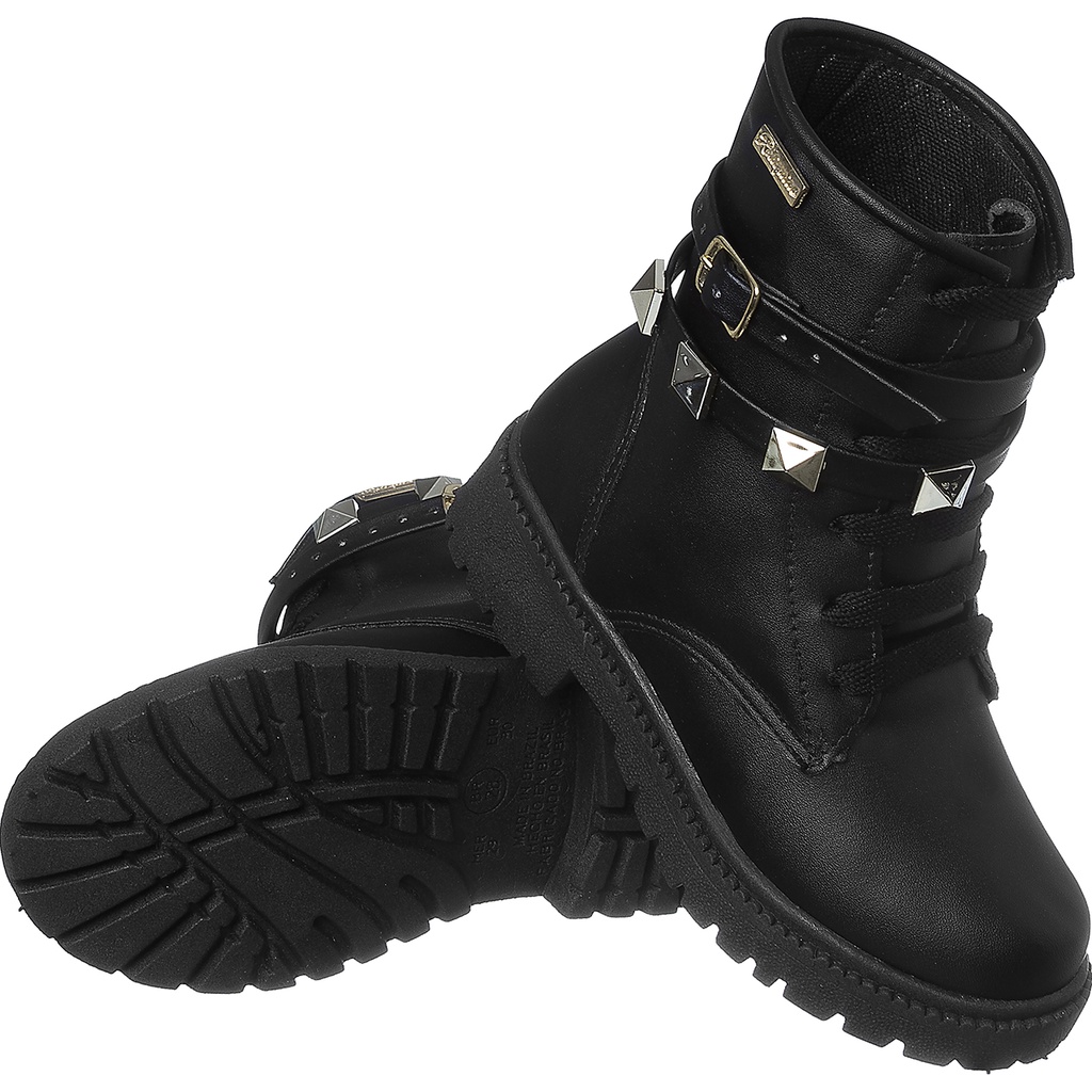 Coturno Bota Infantil Feminino Menina Cinto Pirâmide Casual