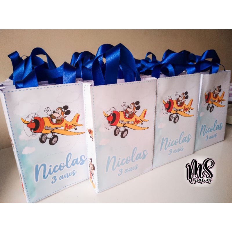 KIT 10/15/20 Sacolinhas Supressa, Festa Mickey Aviador,  Lembrancinhas, Aniversário, Personalizadas.