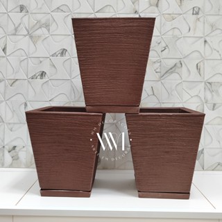 Kit 3 vasos quadrados planta ou flor moderno decorativo em polietileno Nº1 ( 24x28 ) com Pratos em Oferta na Shopee