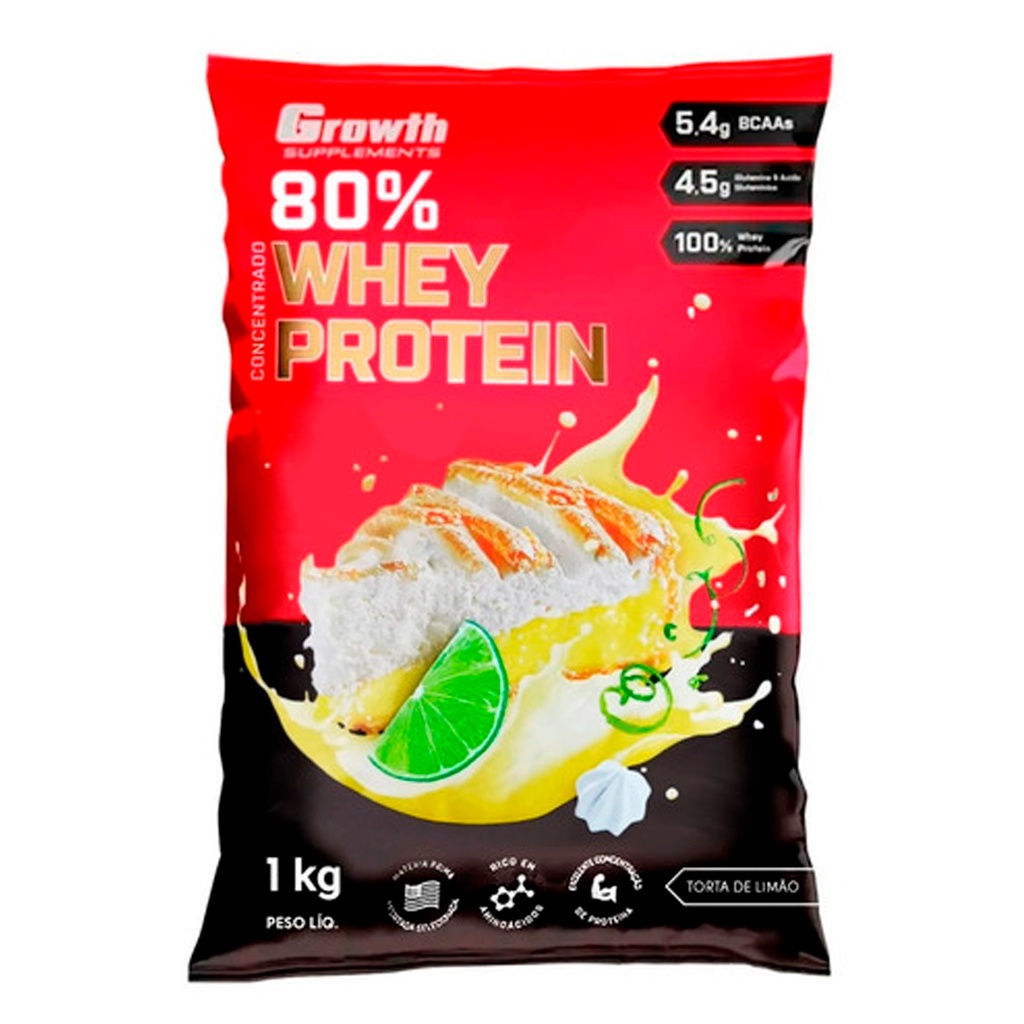 Whey Protein Torta De Limão Growth Suplementos 1Kg Original 80% Proteína Concentrado