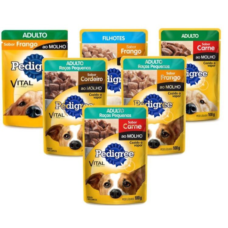5 Sachês ao Molho Pedigree Sabores Variados Cão 100 gr