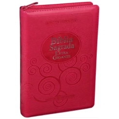 Bíblia Sagrada | Letra Gigante | ARA | Capa Couro Pink / Zíper | c/ Índice