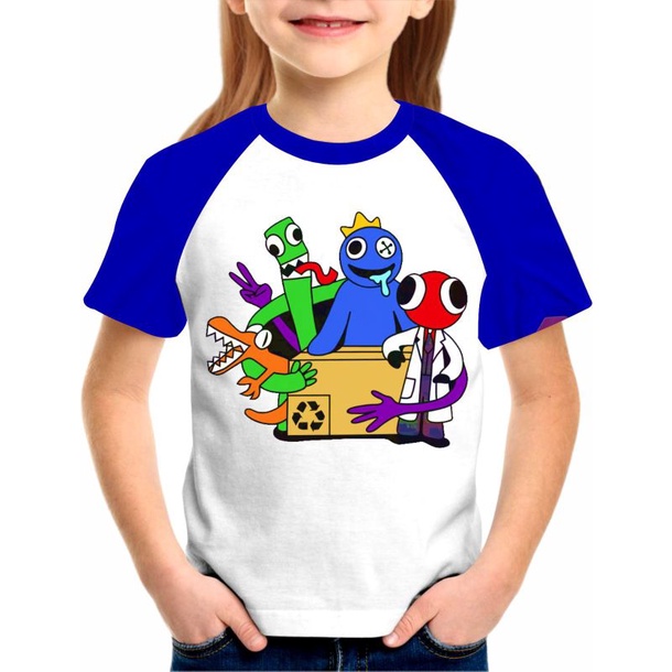 Camiseta infantil Jogo Rainbow Friends Roblox Boneco personagem azul Babão