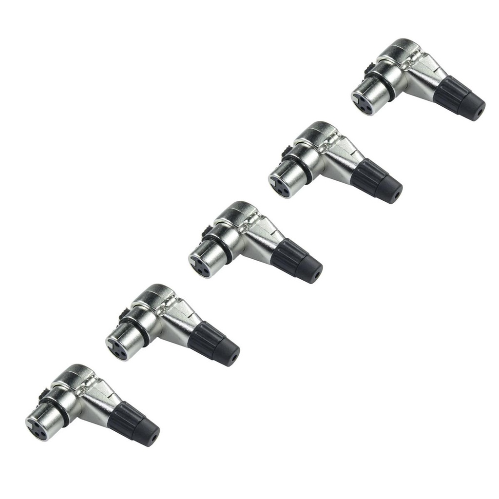 Kit 5 Plug Conector Canon XLR 90 Fêmea Graus em L Banhado a Ouro HJH HX1065