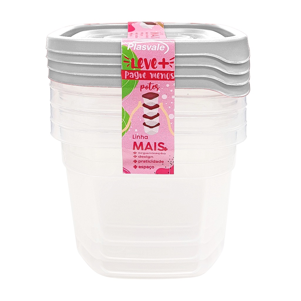 Kit 4 Potes 530 ml Transparentes BPA Free Organizador de Alimentos Marmita Plasvale pode Usar em Microondas Geladeira freezer Hermético tipo Sanremo pote plastico retangular cozinha em Oferta na Shopee
