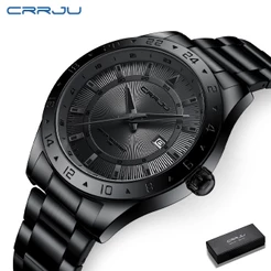 Relógio Masculino CRRJU Marca Top Original De Aço Inoxidável Preto Clássico Moda Clássica Negócios Casual Esportivo Quartzo À Prova D'água Com Caixa 5007
