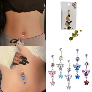 Piercing de Umbigo com pingente Pedra Strass Colorido Em Aço