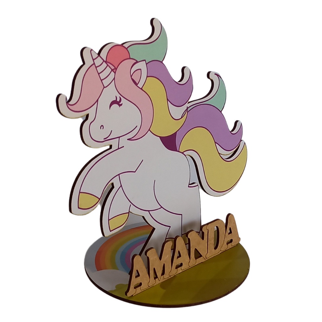 Centro Mesa Unicornio Personalizado Lembrança Festa c/ 12 uni